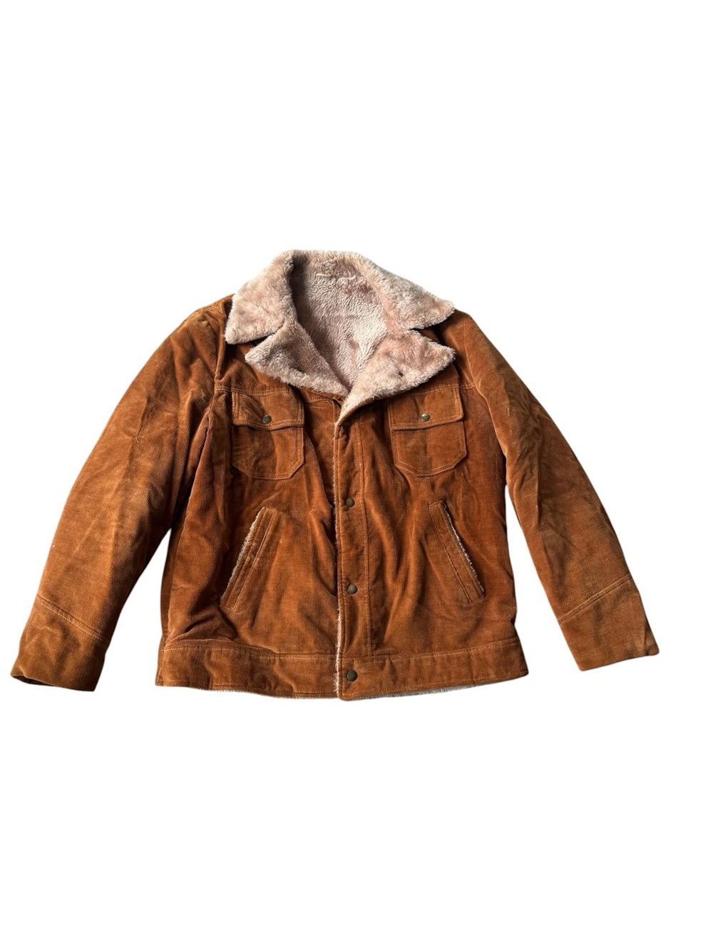Vintage Brown Corduroy Sherpa Lined Trucker Ranch Jacket Western Coat